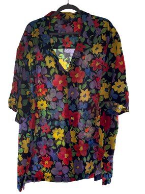 ASOS Men’s Sheer Floral Button Down – 2XL | Viscose | Lightweight Statement Shir